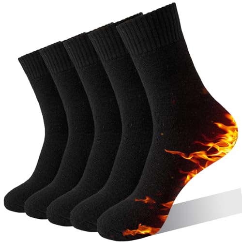 Image of VoJoPi Winter Thermal Socks for Women - 5 Pairs Thick Warm Ladies Cozy Wool Crew Boot Socks, US 5-10