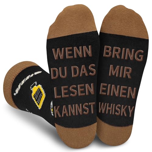 Gemtte Socken Whiskey Geschenke für Männer, Lustige Socken Herren, Wenn Du Das Lesen Kannst, Bring Mir Einen Whisky, Geschenke für Whiskyliebhaber (Braun, Whisky)