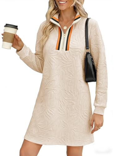 Image of BLENCOT Women's Dress Zip Up Stand Neck Pullover Sweatshirt Mini Dresses