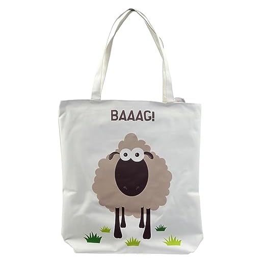 Puckator BAAG Får bomull bärkasse shoppingpresentpåse med dragkedja och foder, tyg, blandad, höjd 39 cm bredd 37 cm djup 9,5 cm