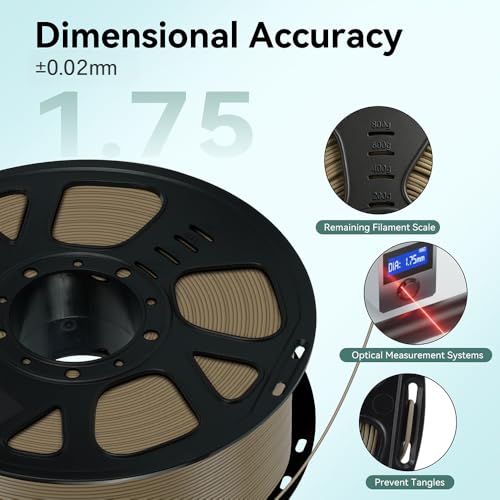 Image of Kingroon PLA Filament 1.75mm, 1kg Spool (2.2lbs), + /- 0.02mm Tolerance, Smooth 3D Printing Filament, Fits for Most FDM 3D Printers, Wood Color