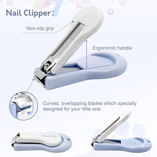 Baby Nail Clipper Kit, 4-in-1 Baby Nail Care Set with Cute Case, Baby Nail Clippers Scissor, Nail File & Tweezer for Newborn Infant Toddler Kids Toes and Fingernails (Blue Purple)