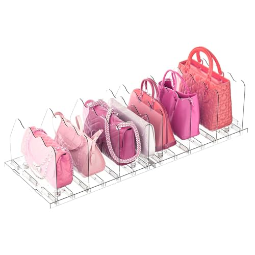 HAN SHENG Adjustable Shelf Divider for Closet Purse Organizer Clear Shelves Dividers Clothes Purse Bag Handbag Organizer Purse Display Stand Desk File Sorter Stand Holder Bookshelf (8 Layers)