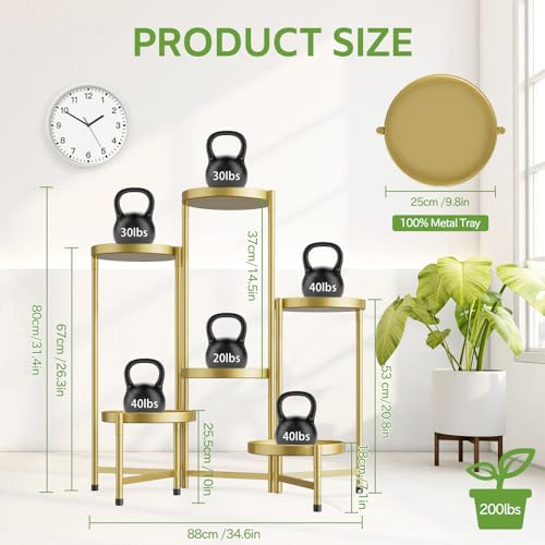 Image of iDavosic.ly 6 Tier Large Plant Stand Indoor, 10 Inch Wide Tall Corner Metal Plant Stands Outdoor for Multiple Plants, Folding Tiered Flower Display Holder Rack Shelf, Gold