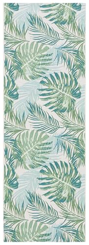 Image of SAFAVIEH Washable Rug Outdoor Barbados Collection - 2'8 inch x 10'5 inch, Green & Teal, Non-Shedding & Easy to Clean, Ideal for Patio, Backyard, Mudroom (BAR592X)