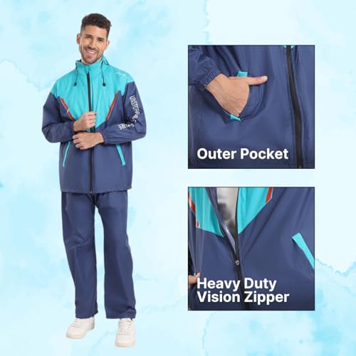 Image of Citizen Hooded Raincoat for Men Women Waterproof for Bike Riders HT Micro TPU Fabric Lightweight Stylish Sealed Hood, Large Pockets, Heavy-Duty Zippers Rainwear with Carry Pouch-CR019