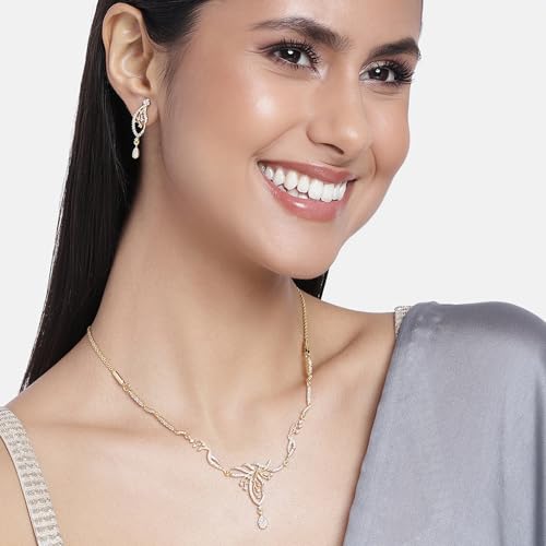 Image of Estele Elegant Gold Plated Necklace Set with CZ Detailing for Women|Occasional Wear for Women