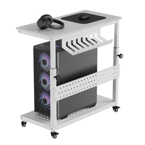 Soporte para Torre de Computadora Ajustable con Ruedas y Gestión de Cables, Blanco miniatura 1