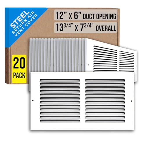 [20 Pack] Fits 12x6 Duct Opening | Steel Return Air Grille by Handua | Vent Cover Grill for Sidewall and Ceiling | White | HVAC Cold Air Intake Grille | Outer Dimensions: 13.75"W X 7.75"