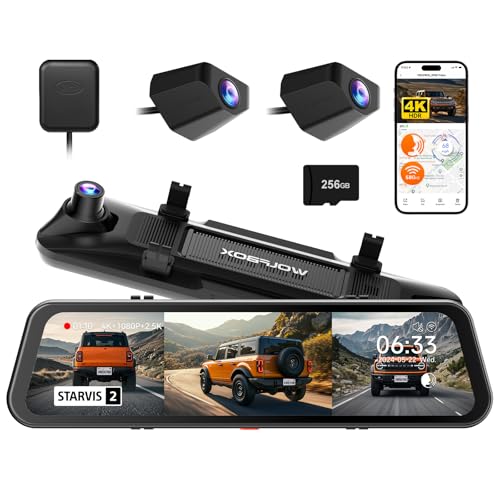 WOLFBOX G900 Tripro Bumper Version 3 Channel 4K Mirror Dash Cam 8MP STARVIS 2 IMX678 Night Vision 4K+2.5K+1080P Front and Rear Bumper Dash Cam 5.8GHz WiFi Voice Control Includes 256GB Card & GPS