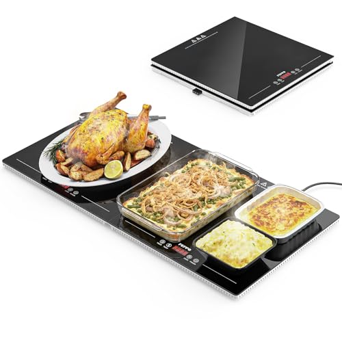 FEPPO Electric Warming Tray with Independent Temp & Timer Control, 2-in-1 Modular Food Warmer for Parties Buffet, 31'x15' Glass Surface Warming Mat for Food, Ideal for Catering & Gatherings