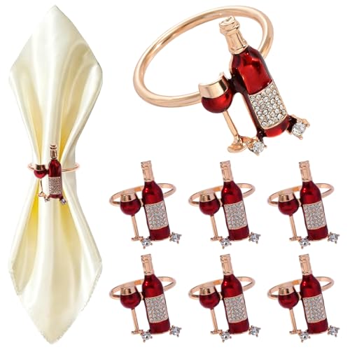 Wuluwala Napkin Rings Set of 6 Wine Bottle Wine Glass Napkin Buckle Holder Table Accessories for Wedding Party Holiday Banquet Christmas Dinner