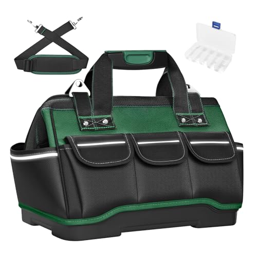 Bolsa Mala de Ferramentas Profissional Impermeável Base de Borracha Oxford 1680d com 14 Bolsos Cor Verde