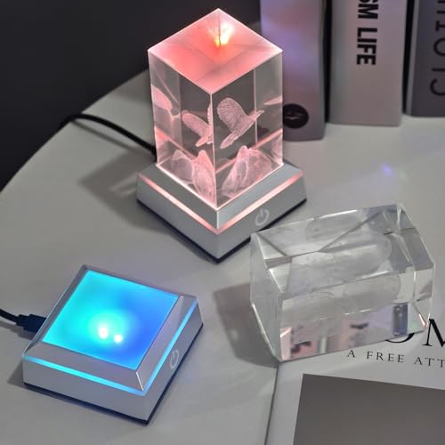 Image of Museum-Style Lighting Base for Feng Shui Crystals - USB /Battery Operated LED Platform for Window Display & Tabletop Decor set of 4 -no cubes