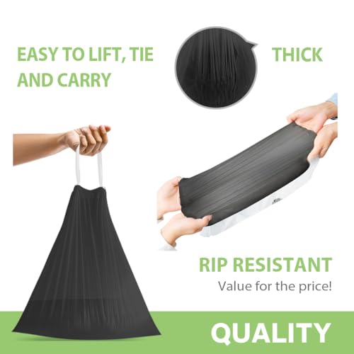 Image of 4 Gallon 312 Counts Strong Drawstring Trash Bags Garbage Bags by Teivio, Bathroom Trash Can Bin Liners, Small Plastic Bags for home office kitchen, Black
