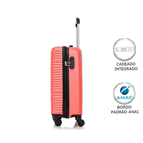 MALA DE BORDO ABS PARA VIAGEM CRUZEIRO MAT 126 CADEADO INTEGRADO RODAS GIRO 360 CORAL