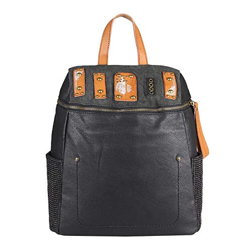 OBC Damen Rucksack Tasche Cityrucksack Schultertasche Handtasche Shopper Daypack Backpack Lederrucksack Ledertasche (Schwarz)