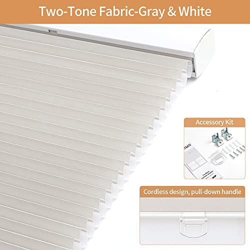 Genimo Cordless Cellular Shades, Blackout Blinds For Windows, Insulated Two-Color Window Shades, Room Darkening Honeycomb Mini Blinds For Home, Office, Easy To Install, Grey & White, 20" W X 72" H #TOP3