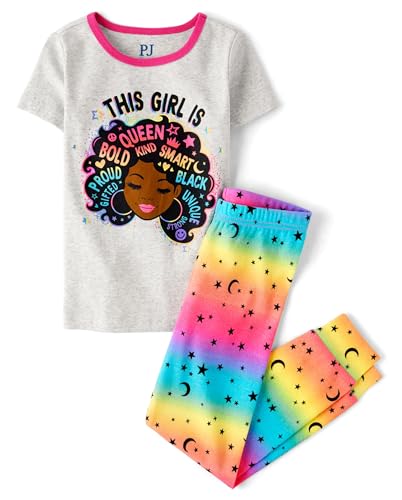 Image of The Children's Place Girls' 100% Cotton Short Sleeve Top and Pants,2 Piece Pajama Set