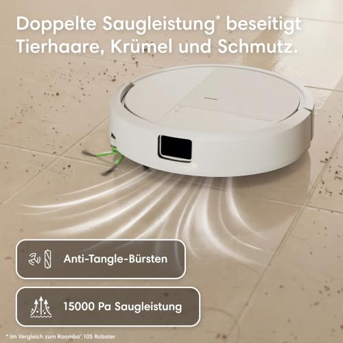 iRobot Roomba® 115 Combo Saug- und Wischroboter, 15k Pa Saugleistung, Bürsten und Wischpad reichen, Navigation mit Clearview™ LiDAR, Weiß – Ansicht 2