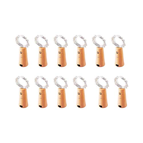 20 LEDS 12 Pack Warm White Wine Bottle Lights , Elite Choices 2M Pro Spark I Cork Shaped Battery Strip Light Decor Rope String Lamp,Copper Wire Fairy Lights for Wedding Party Halloween Christmas