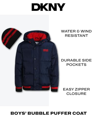 DKNY Boys' Winter Jacket - Midweight Polar Fleece Lined Quilted Insulated Parka Puffer Down Coat with Beanie Hat (Sizes:8-20)2