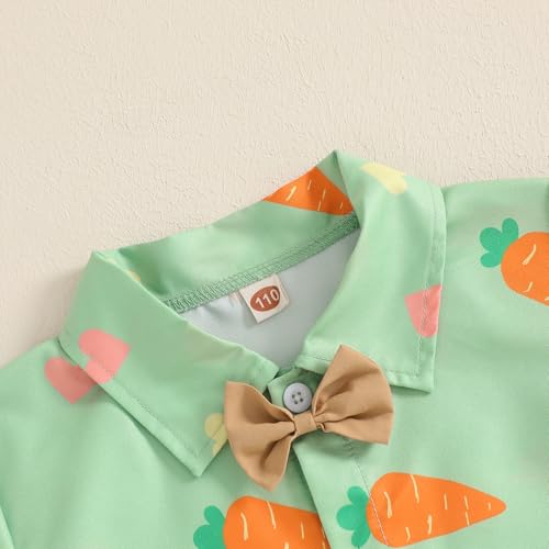 Image of Owl's-Yard Baby Boy Easter Outfits Rabbit Carrot Short Sleeve Button Down Shirts and Solid Color Shorts 2 Pcs Summer Set