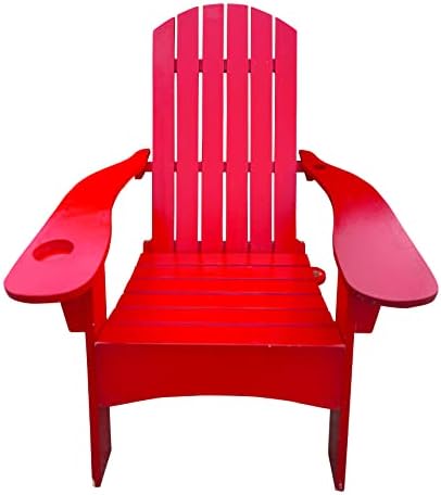 Adirondack Chair Outdoor Solid Wood All-Weather Patio Chairs Weather Resistant Adirondack Chair with Cup Holder Lawn Chairs Outdoor Chairs Ergonomic,for Garden Deck Backyard Fire Pit (Red)