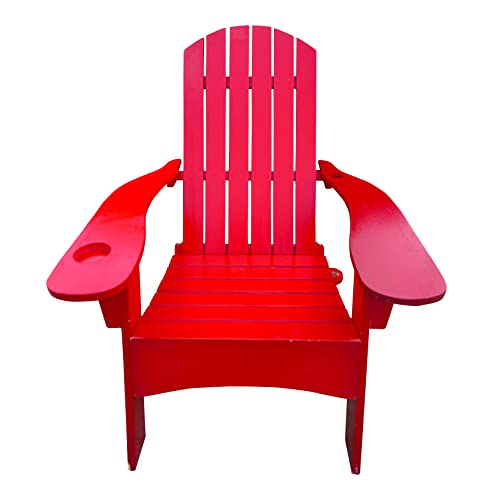 Adirondack Chair Outdoor Solid Wood All-Weather Patio Chairs Weather Resistant Adirondack Chair With Cup Holder Lawn Chairs Outdoor Chairs Ergonomic,For Garden Deck Backyard Fire Pit (Red) #TOP4