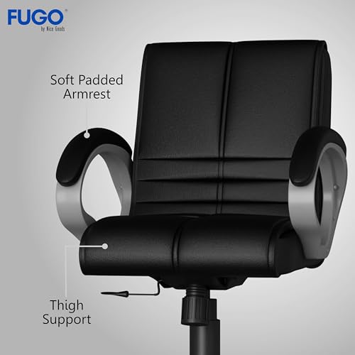 Image of FUGO FG235 Ergonomic Medium Back Office Chair with Adjustable Height, Cushioned Back&Seat, Tilting Mechanism, Heavy-Duty Metal Base, Dual Nylon Casters-Ideal for Work, Study, 3-Year Warranty (Black)