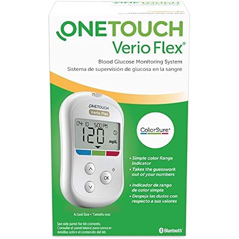 OneTouch Verio Flex Blood Glucose Meter For Sugar Test Kit | Includes Blood Glucose Monitor, Lancing Device, 10 Sterile Lancets, and Carrying Case Cover