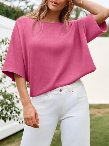 Image of Cicy Bell Womens Half Sleeve Sweaters Oversized Boat Neck Knitted Pullover Sweater Trendy Casual Loose Fit Fall Tops