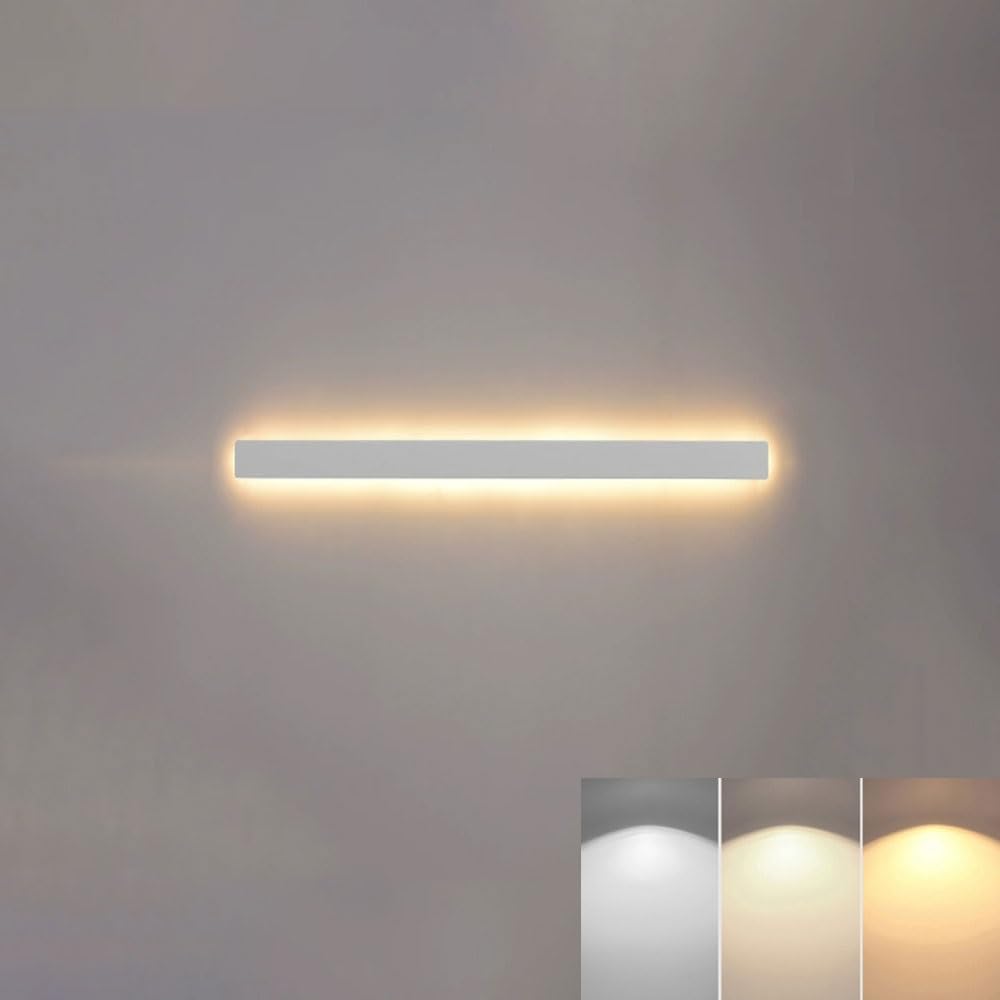 SXECAEPS White Linear Wall Sconce Minimalist LED Mount Light Long Strip Lamp, 3CCT Switchable Sconces Lighting Fixture for Living Room Hallway Bedroom(60cm)