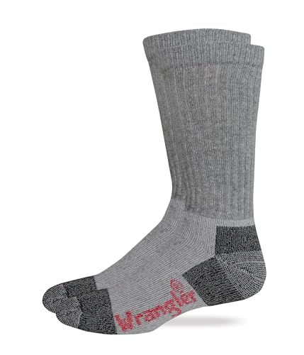 Wrangler Mens Steel Toe Cotton Crew Work Boot Socks 2 Pair Pack (US, Alpha, X-Large, Regular, Regular, Grey)