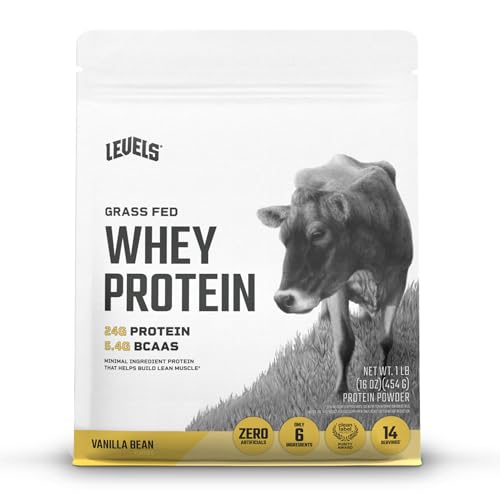 Levels Grass Fed Whey Protein Powder, No Artificials, 24G of Protein, Vanilla Bean, 1LB