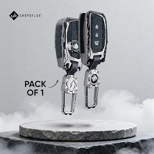 Image of SHOPOFLUX Metal Key Cover for Hyundai Hyundai Creta, Venue, Tucson, Alcazar, I20, Grand i10 Nios, Aura, Xcent, Exter 3 Button Flip Key Only (Metal Black Silicone)
