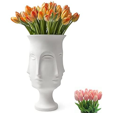 LeapMars Human Face Design Bud Vase,Decorative Vase Includes10 Flowers,Traditional Firing Craft Flower Pot,Modern Vases for Flowers Will Not Fade for Bedroom, (A) Cover