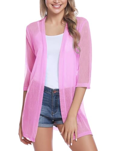 Image of iClosam Women Casual 3 /4 Sleeve Sheer Open Front Cardigan Sweater Kimono