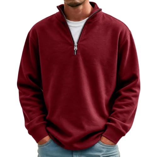 Fleece Sweatshirt Men Comfy Quarter Zip Pullover Sweatshirt Sweat Shirt