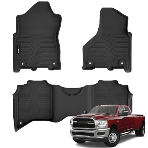 Auxko All Weather Floor Mats Fit for 2019-2025 2026 Ram 2500/3500 Crew Cab Bench & Bucket Seat TPE Liners Accessories All Season Guard Odorless Anti-Slip Floor Mats for Ram 2020-2026 Black