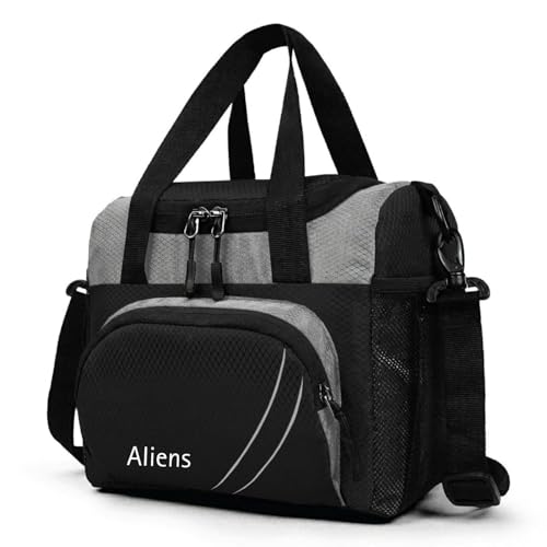 Image of Aliensware Large Lunch Bag with Adjustable Shoulder Handle for Office Men Women Kids, 13L Tiffin Bag with Bottle Holder, Food Bag-Office,Travel,School,College and Picnic Lunch Box & Bottle Aliens-BLK