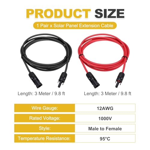 Câble d'extension solaire 12 AWG étanche pour éliminer les pertes d'énergie