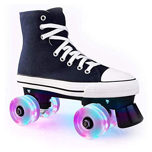 Zjcpow Patines a Ruedas for Adultos Doble Fila Lienzo Polea Doble Flash Patines de Ruedas en Las Cuatro Ruedas Roller Skates cómodos y ventilación for Hombres, Mujeres, niños y Adultos xuwuhz