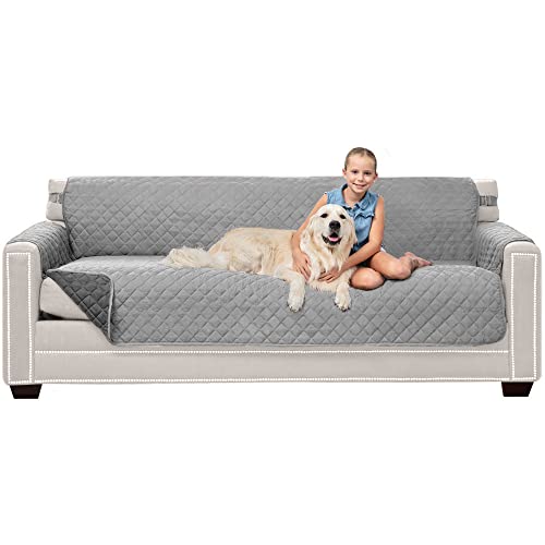 Sofa Shield Patented Couch Slip Cover, Large Cushion Protector, Reversible Stain And Dog Tear Resistant Slipcover, Quilted Microfiber 78” Seat, Washable Covers For Dogs Pets Kids, Lt Gray Charcoal #TOP6