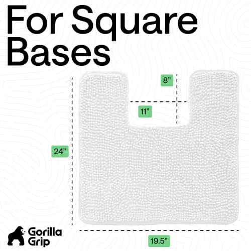 Image of GORILLA GRIP Plush Absorbent Shaggy Chenille Bath Rug Mat for Square Toilet Base with Rubber Backing, Machine Washable Rugs, Soft Microfiber Contour Mats for Toilets, Bathroom Decor, White