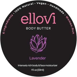 Ellovi All-Natural Body Butter - Lavender - Pure Enough to Eat - Made With Just 6 Vegan Ingredients - Ultra-Rich 100% Plant-Based Hydrating Moisturizer For Naturally Healthy Skin (1 fl. oz/33ml)