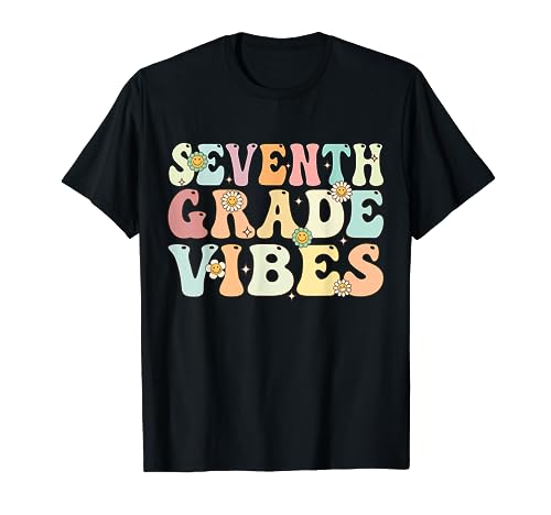 Seventh Grade Vibes Groovy Retro Back To School Teachers Kid T-Shirt