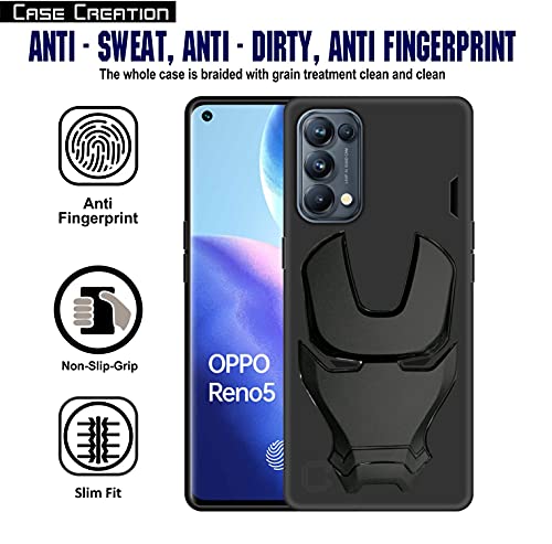 Image of COVERLY Official 3D Touch Feel Trending Real Hero Avengers Logo Mask Soft Rugged Grip TPU Iron Man Super Power Cartoon Movie Silicone Matte Strong Back Cover for Oppo Reno 5 Pro (6.3 inch) - Black