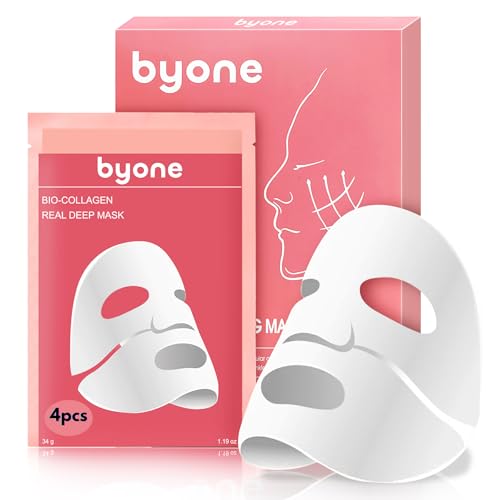 BYONE Bio Collagen Face Mask – Hydrating & Anti-Aging Sheet Mask for Glowing Skin – Natural Korean Skincare – Firming, Moisturizing & Soothing – 4 Pack