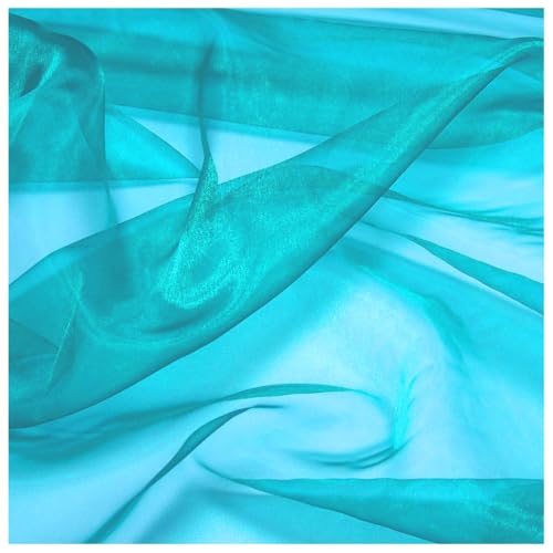 Image of MDS Pack of 10 Yard Sheer Organza Fabric for Wedding Party Home Event Banquet Decorations, Backdrop Curtain Craft Dress Sewing Fashion DIY Crystal Organza Tulle Fabric Bolt 44 inch Wide - Light Teal